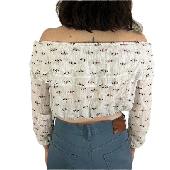 Abercrombie & Fitch Womens Crop Top Size XS White Floral Crepe Off Shoulder Boho - Picture 7 of 10